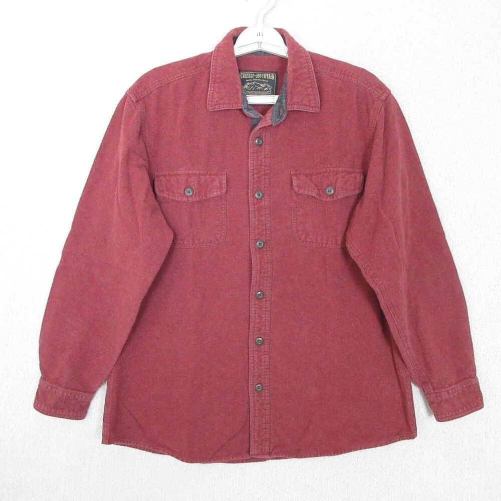 Grizzly Mountain Flannel Shirt Mens‎ L Maroon Button Up Long Sleeve Pockets